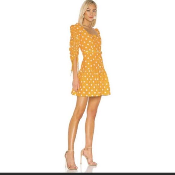 Nicholas silk and cotton blend yellow polka dot drop waist dress, 6 - Picture 1 of 16